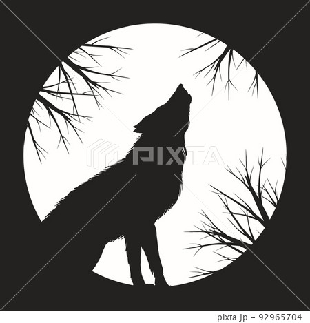 The wolf howling at the moon. Silhouette of animal in the night. Halloween background. 92965704
