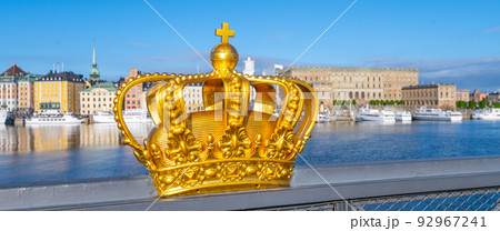 Golden Crown of Skeppsholmen Bridge in Stockholm Golden Crown of Skeppsholmen Bridge in Stockholm 92967241