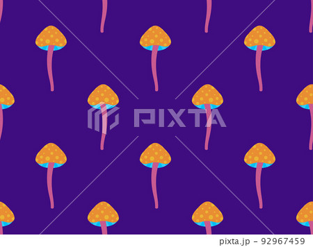 Mushrooms seamless pattern. Mushrooms on a purple background. Design for posters, wrapping paper and promotional items. Vector illustration 92967459