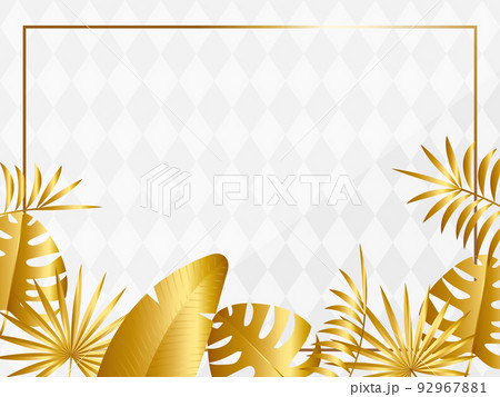 高級感のあるボタニカルとダイヤ模様の背景　横位置　ホワイト＆ゴールド 92967881