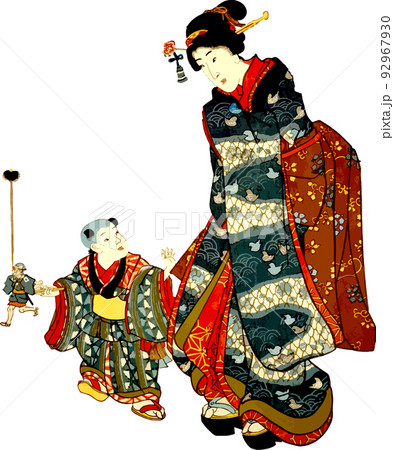 手を繋いで歩く親子 92967930