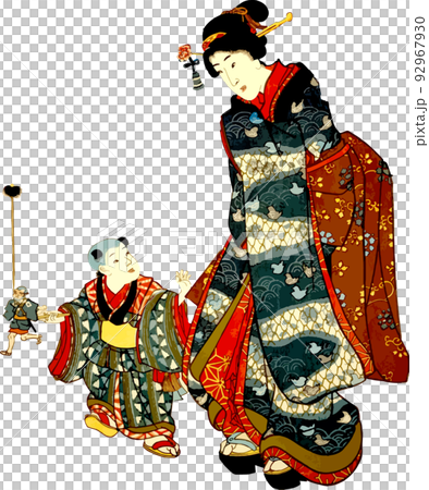 手を繋いで歩く親子 92967930