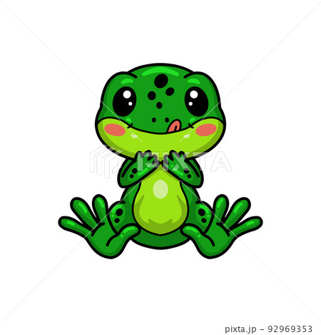 Cute little frog cartoon sitting	 92969353
