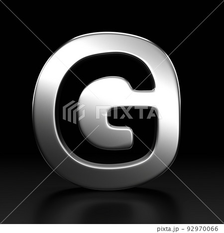 Metallic alphabet of letter G. Typography silver font. Volumetric alphabet design. Night show alphabet. 3d Rendering isolated on black background. 92970066
