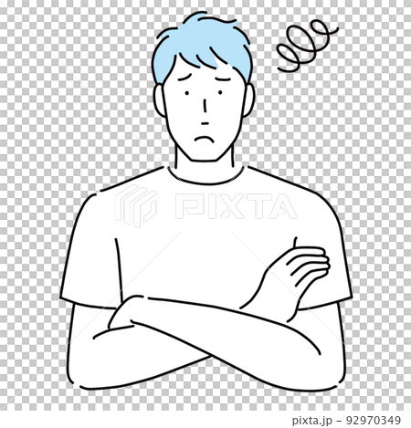 A young man who folds his arms in trouble 92970349