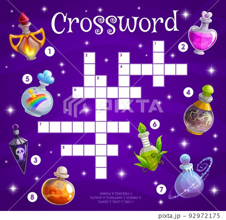 Magic potion bottles on crossword grid のイラスト素材 92972175 PIXTA