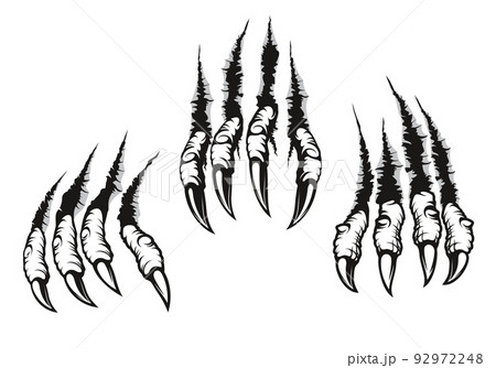 Dragon claw marks scratches, monster or wild beast animal torn cracks. Wolf monster or werewolf and dragon claw or paw isolated vector scratches with sharp fissures and damaged breaks Dragon claw marks scratches, monster or wild beast animal torn cracks. Wolf monster or werewolf and dragon claw or paw isolated vector scratches with sharp fissures and damaged breaks 92972248