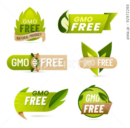 GMO free food icons or labels. Non GMO products...のイラスト素材 [92972260 ...