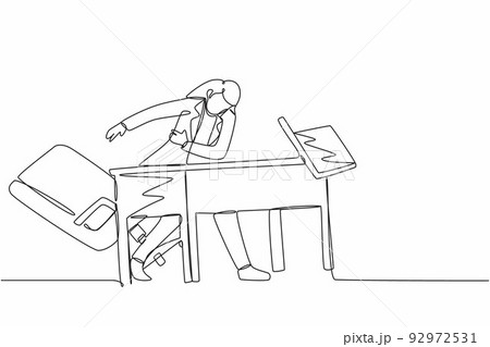 Single one line drawing frustrated and furious young businesswoman is angry and throwing laptop. Bad workplace emotions. Stress at work. Modern continuous line draw design graphic vector illustration Single one line drawing frustrated and furious young businesswoman is angry and throwing laptop. Bad workplace emotions. Stress at work. Modern continuous line draw design graphic vector illustration 92972531