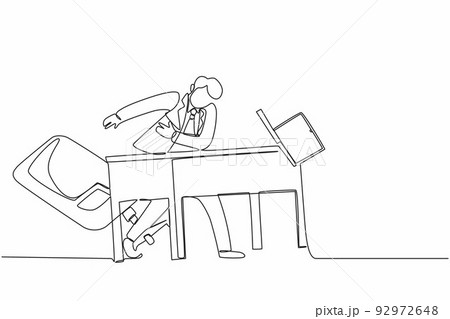 Single one line drawing frustrated and furious young businessman is angry and throwing laptop. Bad workplace emotions. Man manager stress at work. Continuous line design graphic vector illustration 92972648