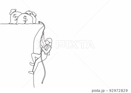 Single one line drawing hand with fishing pole and money bag