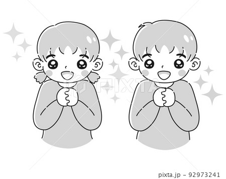 ときめく男の子と女の子のイラストセット（白黒） 92973241