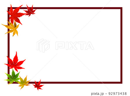 茶色い枠の鮮やかな紅葉のフレーム 【白い背景】 茶色い枠の鮮やかな紅葉のフレーム 【白い背景】 92973438