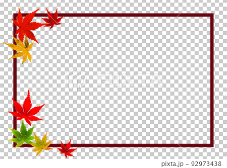 茶色い枠の鮮やかな紅葉のフレーム　【白い背景】 92973438