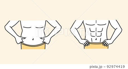 男性のウエスト　お腹　贅肉　腹筋　ダイエット　イラスト 92974419