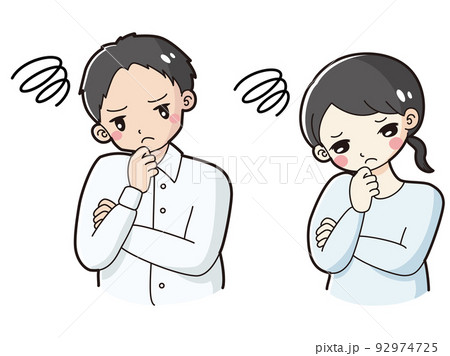 悩んでいる男性と女性のイラストセット 92974725