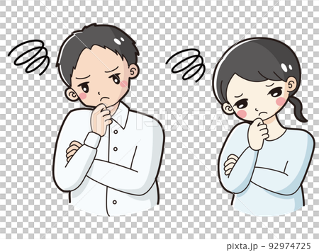悩んでいる男性と女性のイラストセット 92974725