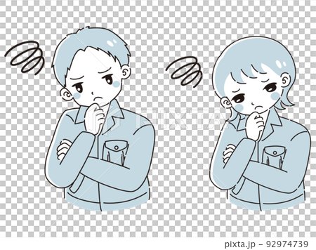 Illustration set of men and women wearing work clothes who are in trouble 92974739