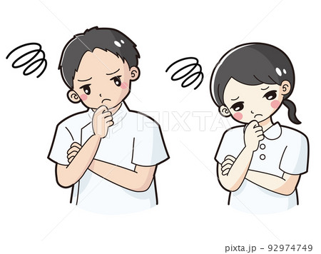 困っている白衣を着た男性と女性のイラストセット 92974749
