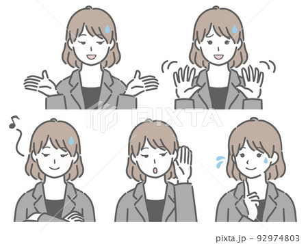 とぼけるスーツの若い女性 とぼけるスーツの若い女性 92974803