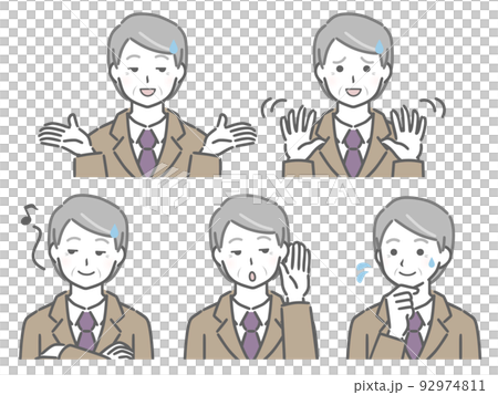 とぼけるスーツの高齢男性 92974811