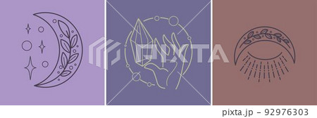 Mystical and magical elements, moon and hands 92976303