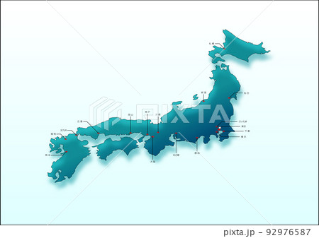 ベクター日本地図都市名入り 92976587