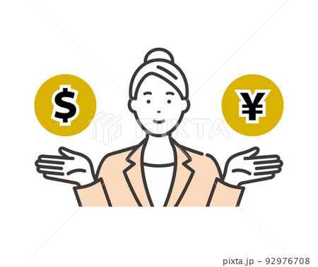 外国為替（ドル円）の説明をするビジネスウーマン 92976708