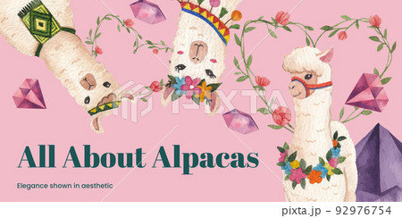 Blog header template with cute boho alpaca concept,watercolor style 92976754