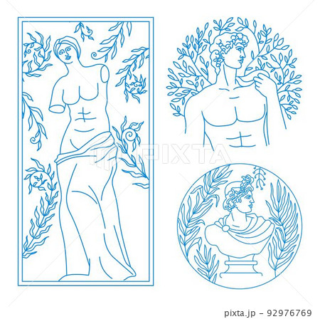 Antique statues and bust Venus and Apollo portrait Antique statues and bust Venus and Apollo portrait 92976769