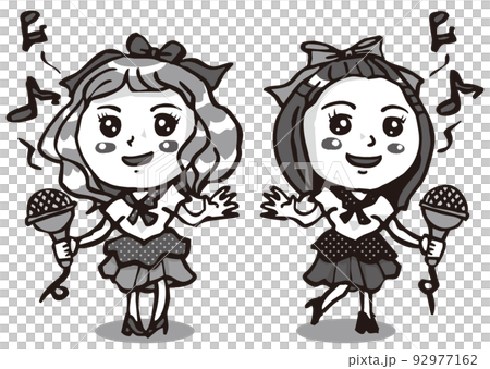 アイドル活動をするやさしい顔をした女の子二人・モノクロ アイドル活動をするやさしい顔をした女の子二人・モノクロ 92977162