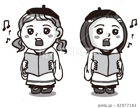聖歌隊で歌うやさしい顔の女の子二人・モノクロ 聖歌隊で歌うやさしい顔の女の子二人・モノクロ 92977183