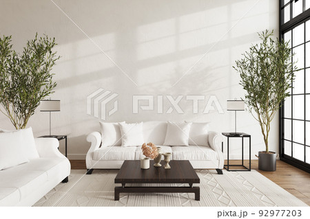 Hampton style living room. Home interior design 3d render illustration in pastel colors. Hampton style living room. Home interior design 3d render illustration in pastel colors. 92977203