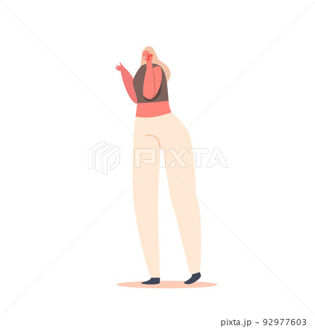 Female Character Chatting by Smartphone. Young Woman Communicating by Mobile Phone with Friend, Family or Colleague Female Character Chatting by Smartphone. Young Woman Communicating by Mobile Phone with Friend, Family or Colleague 92977603