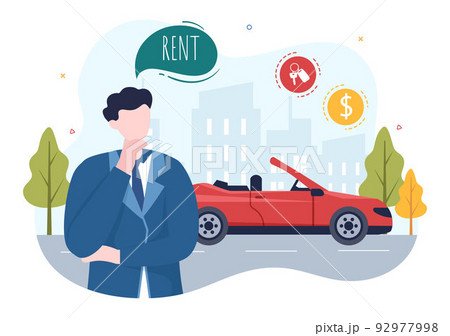 Car Rental, Booking Reservation and Sharing using Service Mobile Application with Route or Points Location in Hand Drawn Cartoon Flat Illustration 92977998