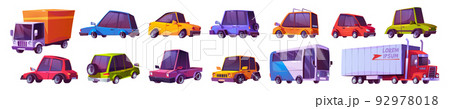 Cartoon cars set, modern automobiles, bus, truck 92978018