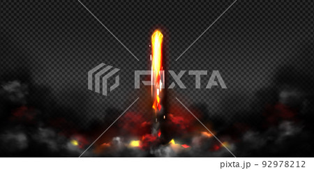 Missile effect rocket launch fire trail with smoke 92978212