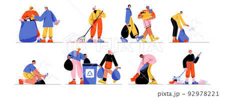 People collect trash volunteers characters cleanup People collect trash volunteers characters cleanup 92978221