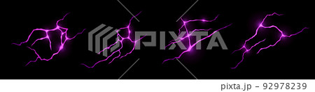 Ground cracks with purple light inside top view Ground cracks with purple light inside top view 92978239
