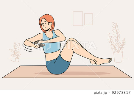 Woman training on mat at home  92978317