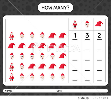How many counting game with christmas icon. worksheet for preschool kids, kids activity sheet How many counting game with christmas icon. worksheet for preschool kids, kids activity sheet 92978564
