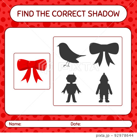 Find the correct shadows game with ribbon. worksheet for preschool kids, kids activity sheet 92978644