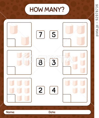 How many counting game with marshmallow. worksheet for preschool kids, kids activity sheet 92978736