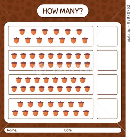 How many counting game with acorn. worksheet...のイラスト素材 [92978762] - PIXTA