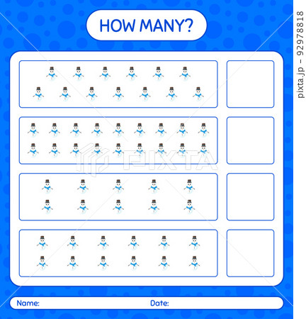 How many counting game with snowman. worksheet for preschool kids, kids activity sheet 92978818