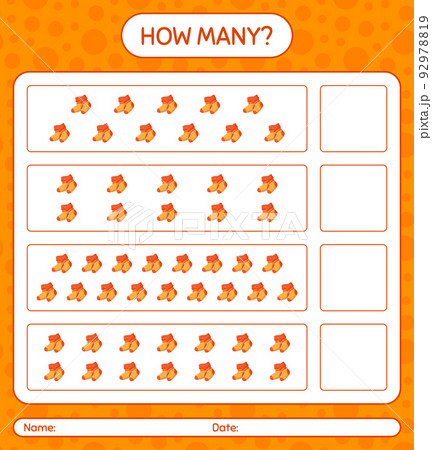 How many counting game with sock. worksheet for preschool kids, kids activity sheet 92978819