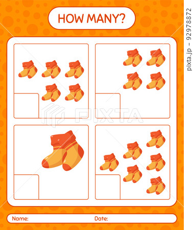 How many counting game with sock. worksheet for preschool kids, kids activity sheet 92978872