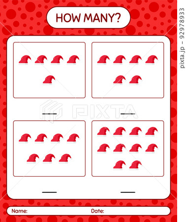How many counting game with santa hat. worksheet for preschool kids, kids activity sheet How many counting game with santa hat. worksheet for preschool kids, kids activity sheet 92978933