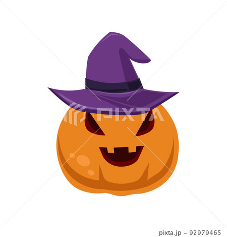 Festive halloween pumpkin in a hat isolated on white background - Vector 92979465