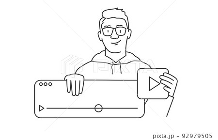 Man holding play button of video. 92979505